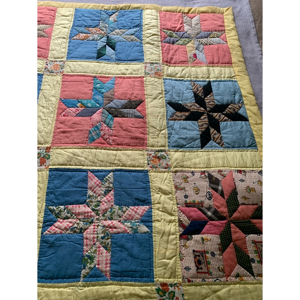 Full size handmade yellow backing cross quilt - Picture 5 of 10